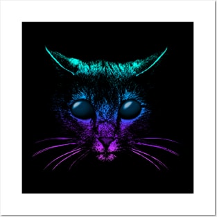 Blue Alien Cat Face Area 51 Posters and Art